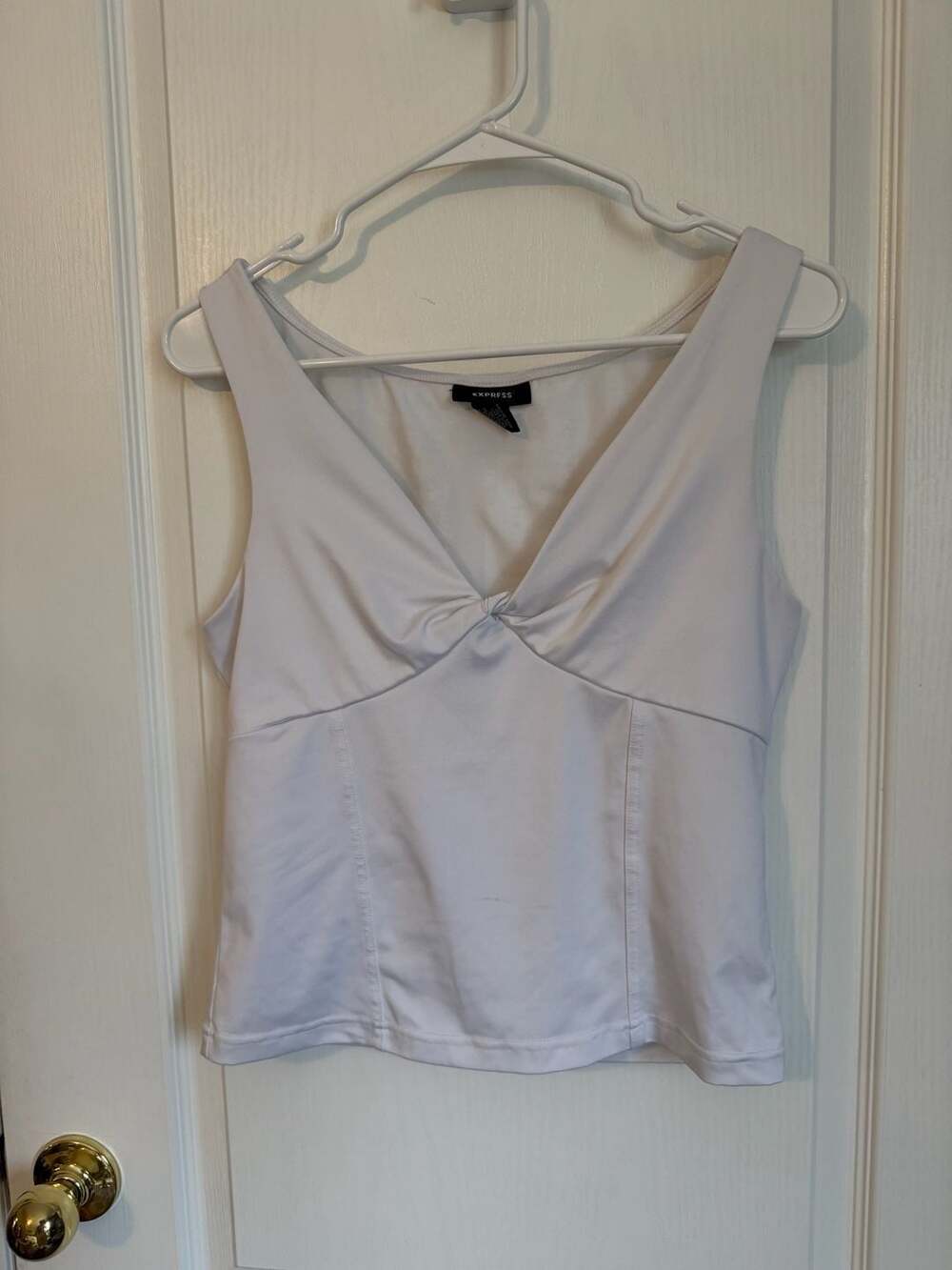 Express Tank Top Size L White V-Neck Twist Front